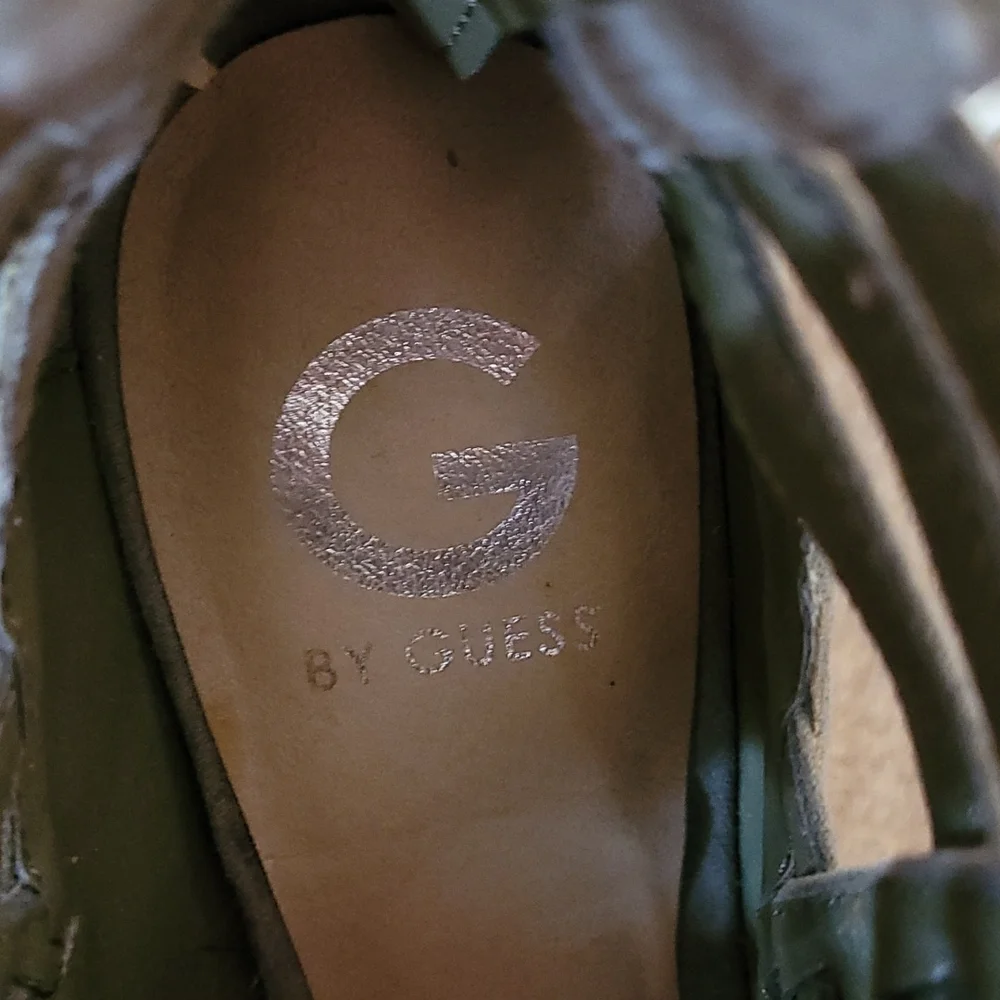 G by Guess Gladiator Stlye Peep-toe Suede Shoes w/Stacked Heel - Taupe - Picture 9 of 12